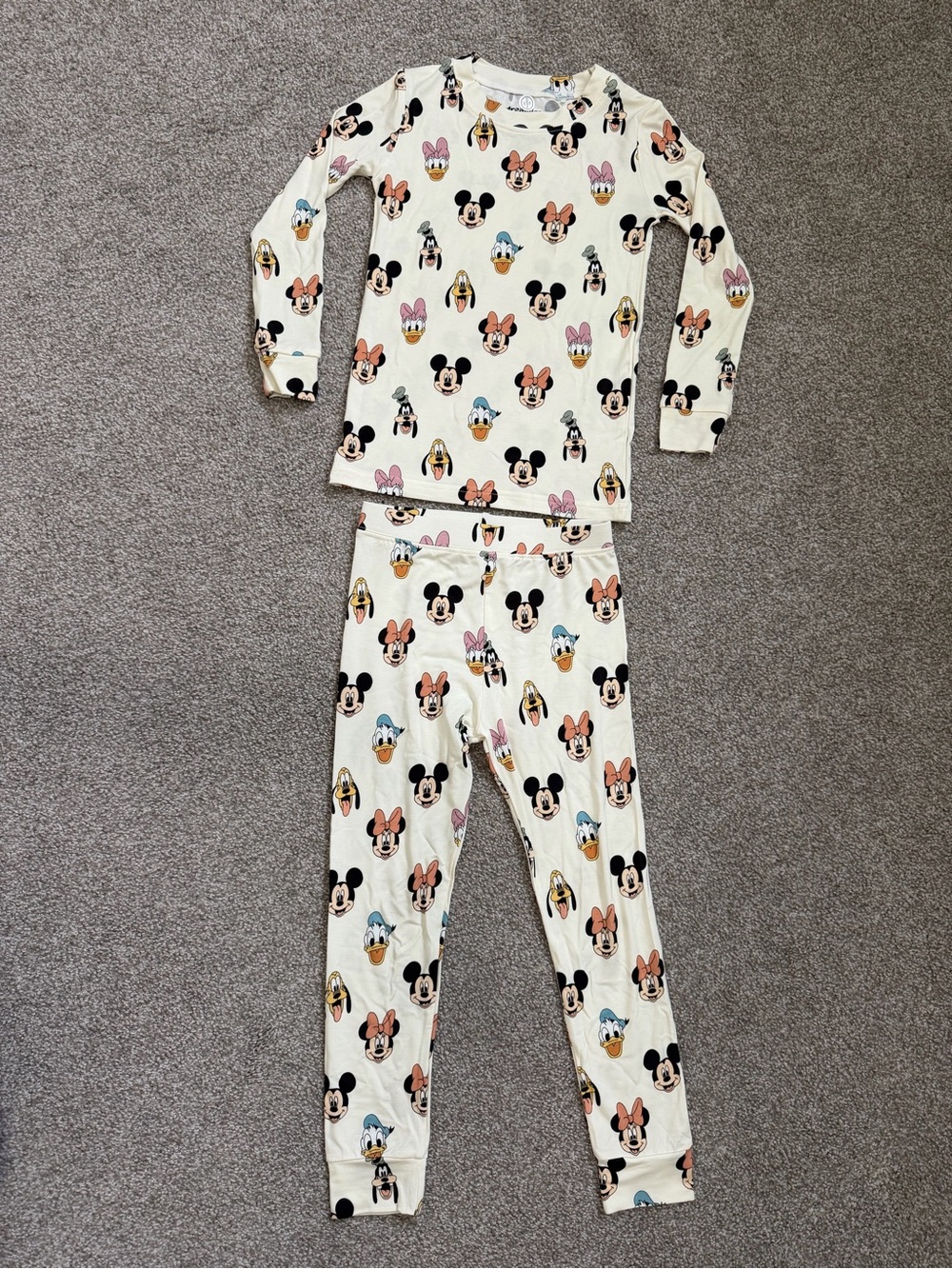 Kids Cream Disney Character Long Sleeve Bamboo Pajama Set Size 4T NWOT